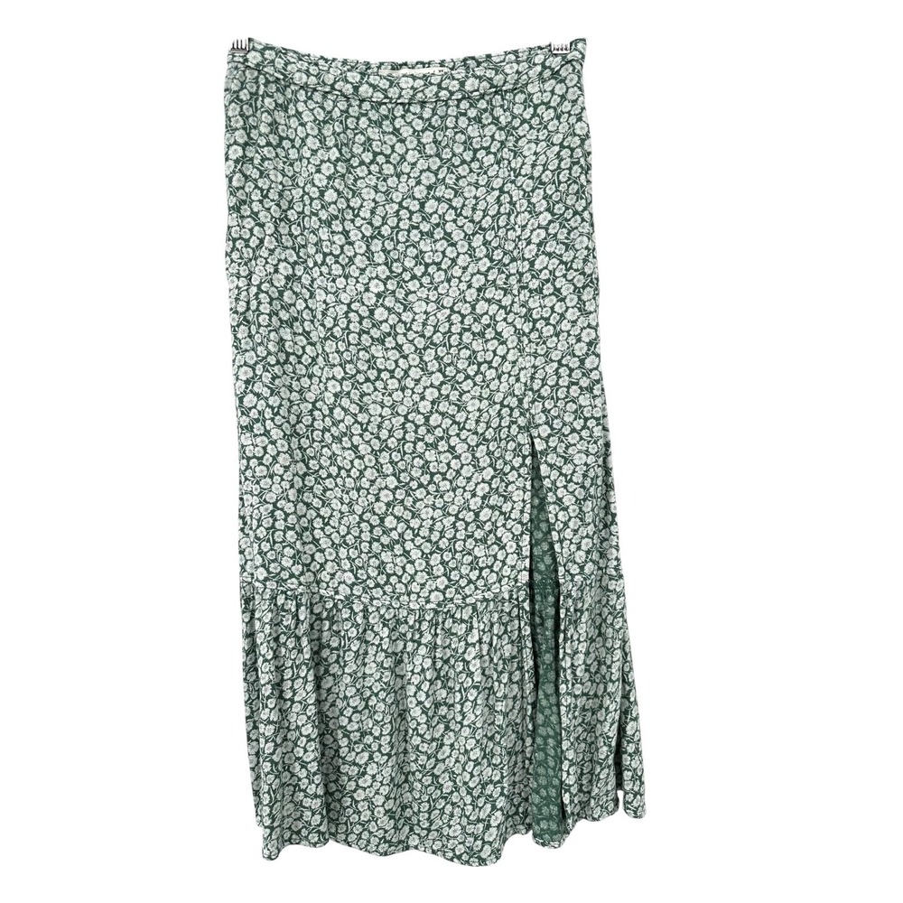 Abercrombie & Fitch Prairie Skirt Green Floral Midi Slit Ruffle Hem Women's XS - Picture 2 of 9